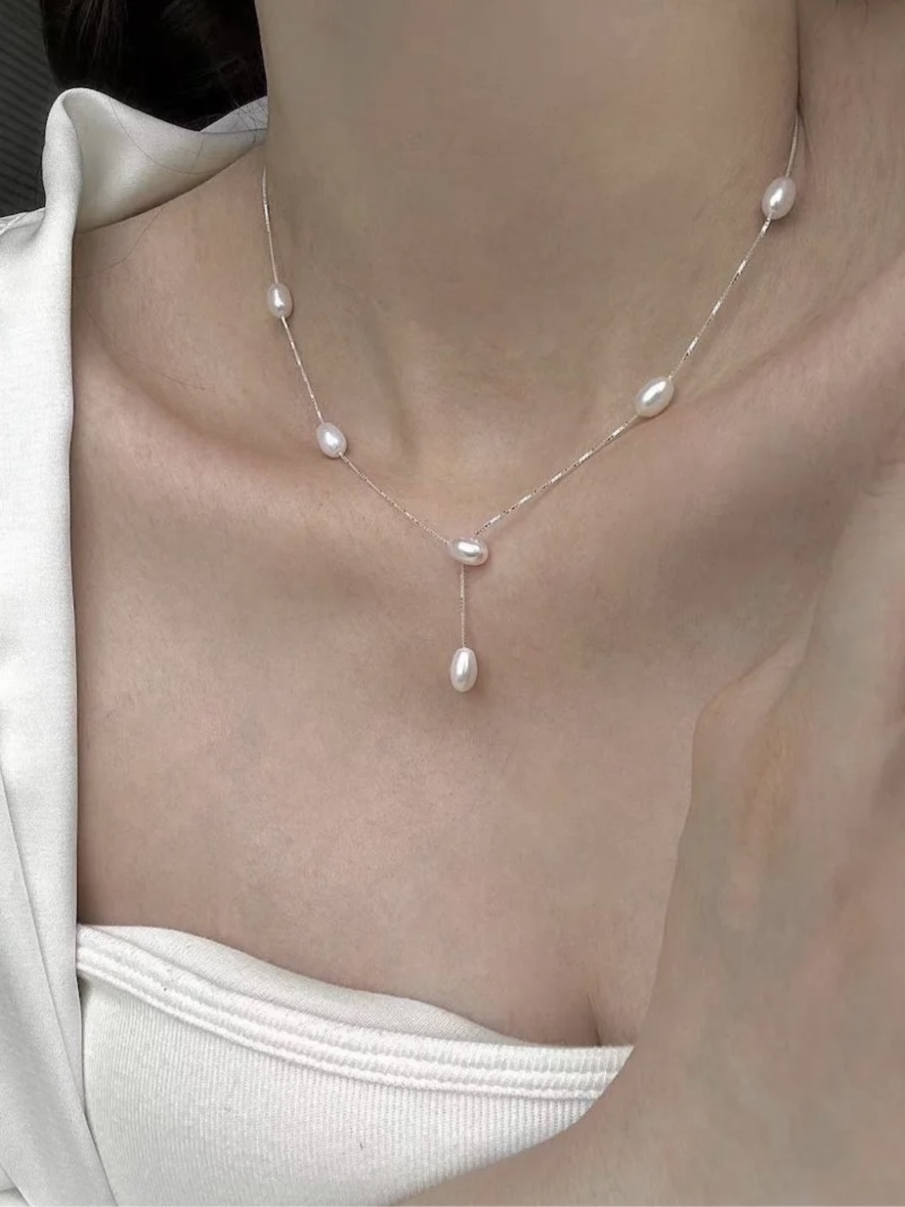 Lace Pearl pendant drop necklace